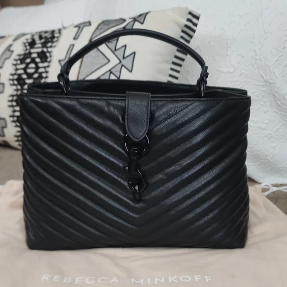 Rebecca Minkoff Black Edie Large Chevron Satchel - Picture 1 of 8